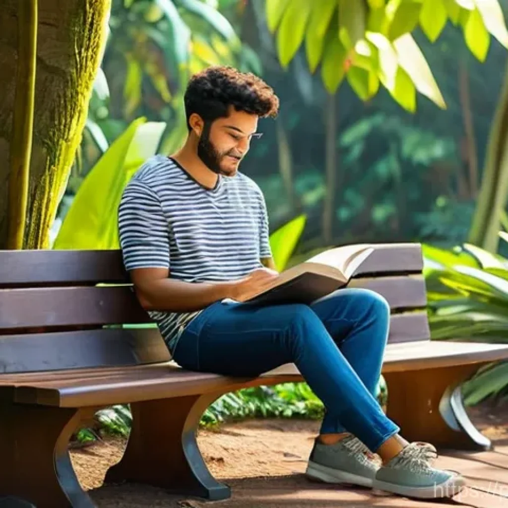 언플러그드 시간을 위한 여가 활동 제안 - **Urban Nature Retreat:** A young adult, fully clothed in comfortable, stylish casual wear, is sitti...