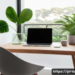 Home 22 언플러그드 시간 관리와 집중력 향상 - A serene home workspace in a modern Brazilian apartment, featuring a minimalist desk free of digital...
