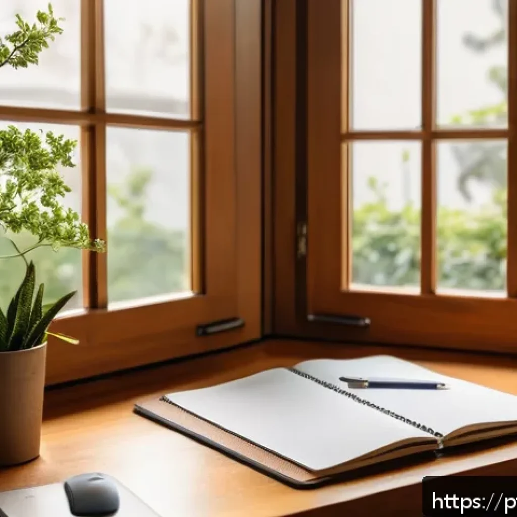 언플러그드 시간 관리의 원칙 - A cozy, well-organized home office corner bathed in soft natural light during morning hours, featuri...