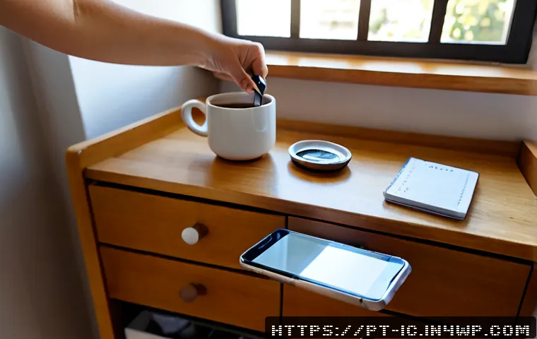 Home 17 언플러그드 시간을 위한 목표 설정하기 - Photorealistic morning scene in a bright Lisbon apartment, a middle-aged woman placing her smartphon...